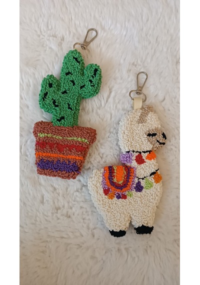 2'li Lama - Kaktüs Anahtarlık Charm Çok Renkli