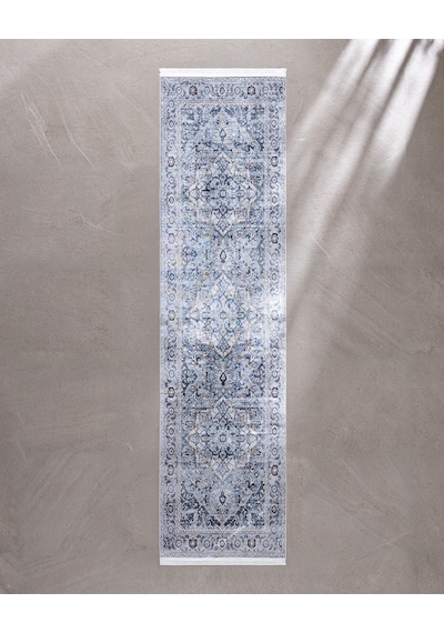 Madame Coco Brenel Shiny Effect İpeksi Kadife Halı - Mavi - 80x300 Cm 8684427223628 Çok Renkli