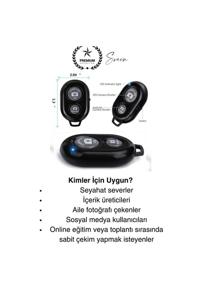 Bluetooth Kablosuz Uzaktan Kumanda İos Android Uyumlu Selfie Fotoğraf Video Çekme Remote Shutter Diğer