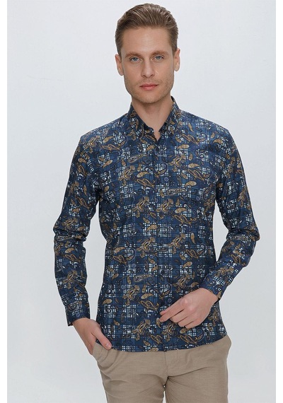 Efor G 1531 Slim Fit Koyu Mavi Spor Gömlek Mavi