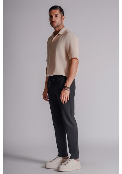 Braccas Erkek Yandan Cepli Beli Lastikli Relaxed Fit Chino Pantolon Siyah Siyah