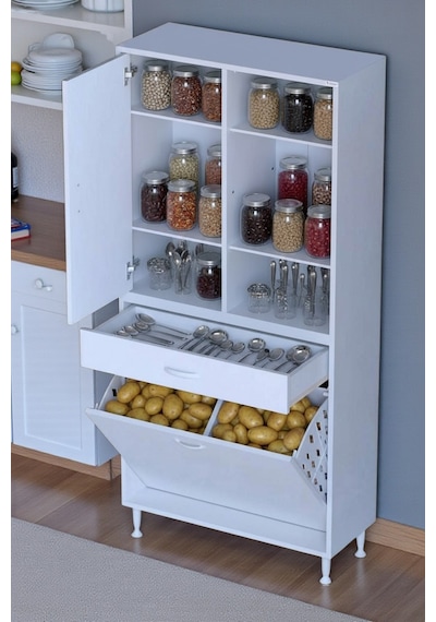 Eliusta Mira Dolap 6 Bölme Çok Fonksiyonlu Banyo Dolabı 80 Cm Beyaz Sepetli Dolap 80x171x32,5 Cm Organizer Beyaz