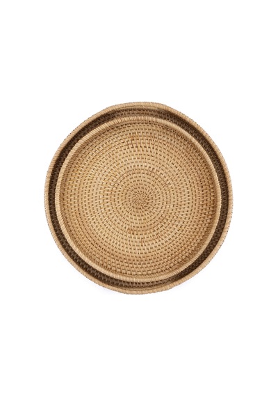 Meander El Yapımı Yuvarlak Büyük Boy Rattan Çok Amaçlı Kulplu Tep