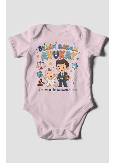 Morivokids Benim Babam Avukat Kısa Kollu Bebek Body %100 Pamuk Bebe Pembe