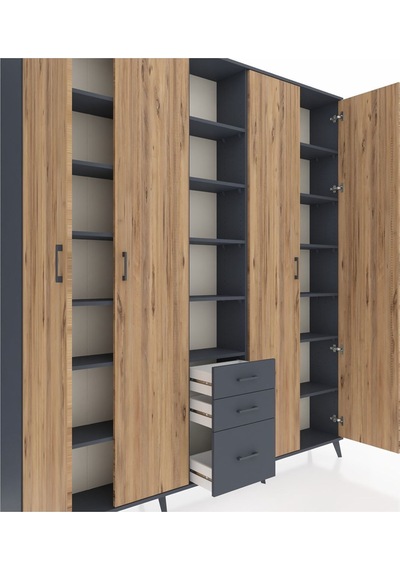 Arges Dolap 17 Raflı 3 Çekmeceli 4 Kapaklı 220x30x243 Antrasit-çam/antrasit Atlas Çam/antrasıt Arges Dolap 17 Raflı 3 Çekmeceli 4 Kapaklı 220x30x243 Antrasit-çam/antrasit Atlas Çam/antrasıt