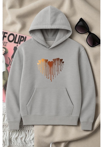 Uyguntarz Unisex Eriyen Kalpler Tasarım Basklı Sweatshirt Gri