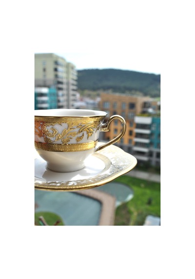 12 Parça 6 Kişilik Porselen Gold Yaldızlı Kahve Fincan Takımı Altın Çiçek Kahve Fincanı 90 Ml