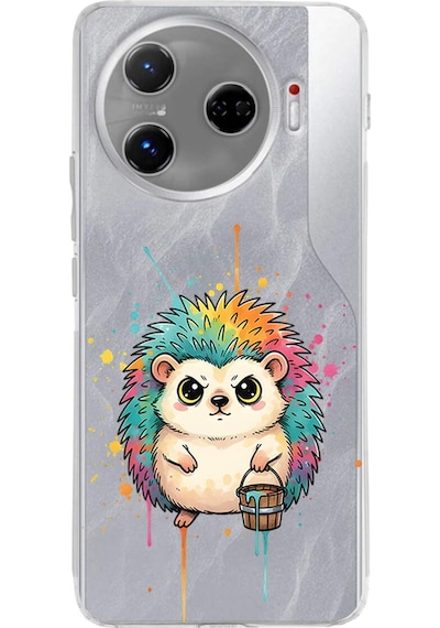 Tecno Camon 30 Pro 5g İle Uyumlu Splash Kirpi Tasarımlı Şeffaf Silikon Kılıf Şeffaf