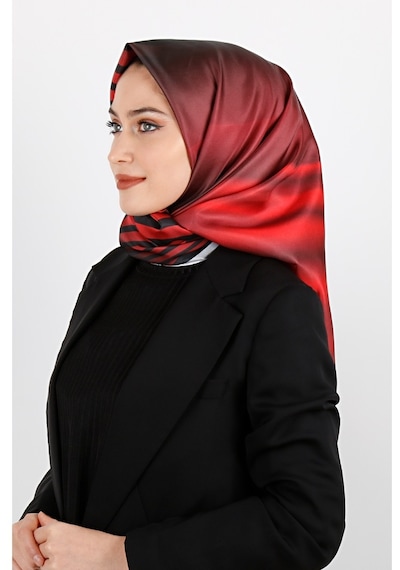 Kadın Renklibutik Kırmızı Dijital Tafta Tesettür Bayrak Eşarp