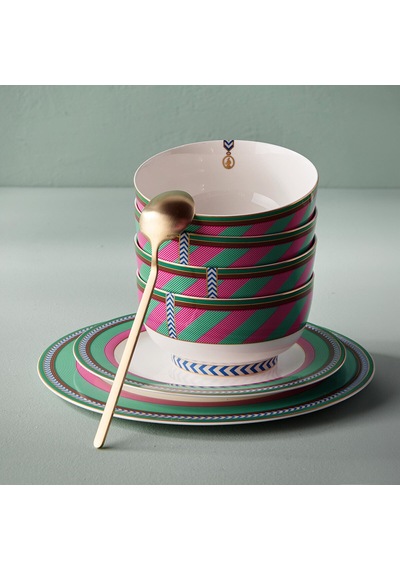 Pembe Yeşil Porselen Yemek Tabağı 28 Cm