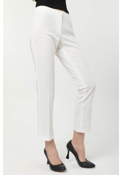 Ladies First Büyük Beden 3715 Beyaz Pantolon Krep Dar Paça