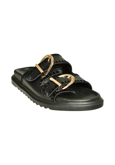 Fox Shoes U267146209 Siyah Kadın Terlik Siyah-suni Deri
