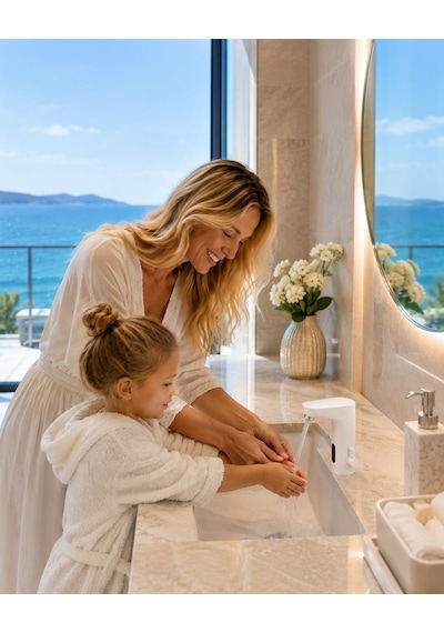 Stilla Çift Su Fotoselli Beyaz Lavabo Bataryası Acar 01.02.206b Altın