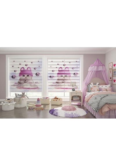 Pembe Kedicik Dijital Baskı Piliseli Zebra Stor Perde