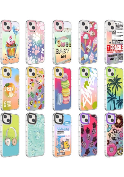 Apple Uyumlu iPhone 13 Kamera Korumalı Renkli Desenli Sert Silikon Btbm Korn Kılıf-no3