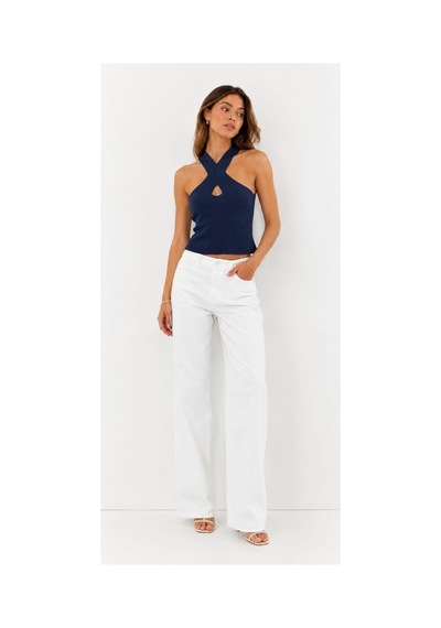 Onno Style Women Kolsuz Askılı Çapraz Yaka Triko Kadın Bluz Lacivert