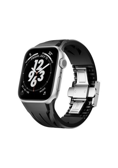 Apple Watch Uyumlu 44mm Krd-127 Metal Tokalı Silikon Kordon - Siyah