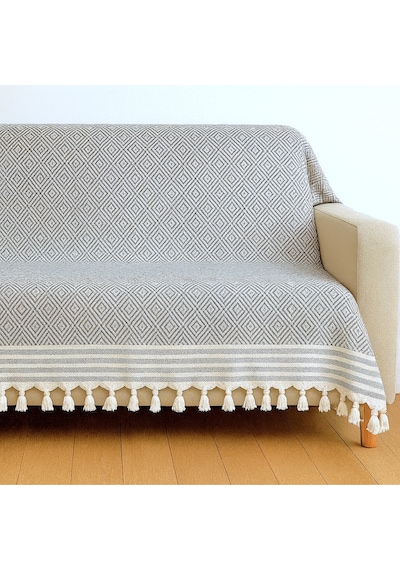 Reno Desen Dokuma %100 Pamuklu Çok Amaçlı Pike Koltuk Örtüsü 180x230 Gri