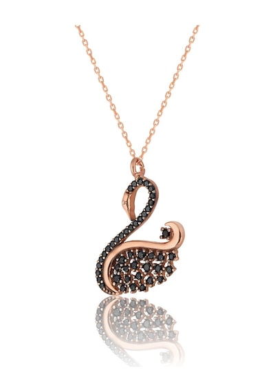 Zanaatsilver 925 ayar Gümüş Siyah taşlı Rose kaplama Kuğu modeli kolye