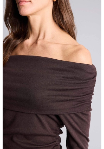 Defacto Slim Fit Omzu Açık Ribana Tişört Kahve