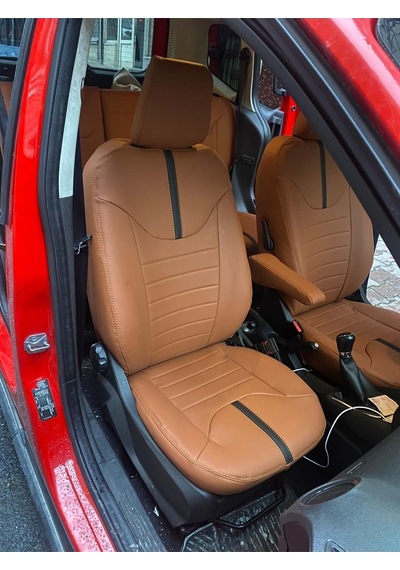 Ford Courier  Kalıp Özel Dikim Komple Taba Deri Siyah Detaylı Arka Oturması Tümsekli Model