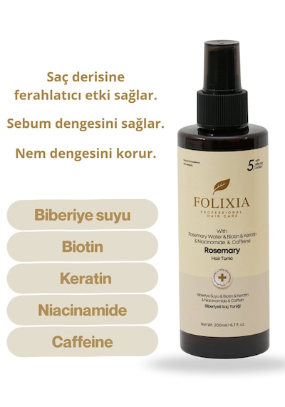 Folixia Biberiye Saç Toniği Saç Dökülmesine Eğilimli Saçlar İçin, Canlandırıcı Ve Güçlendirici Bakım 200 Ml