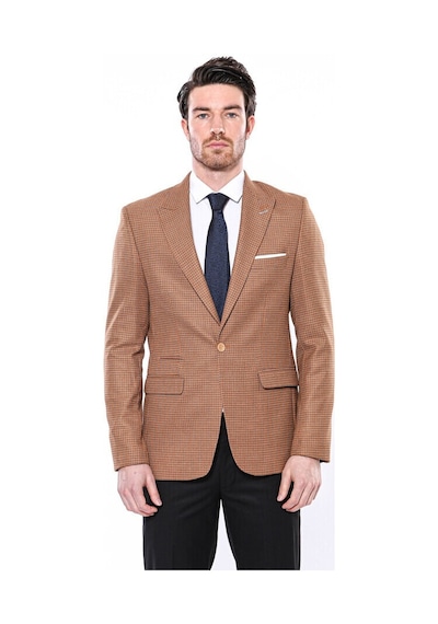 Kendinden Desenli Turuncu Slim Fit Ceket Wessi 001