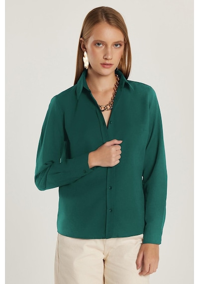 Tudors Kadın Slim Fit Dar Kesim Uzun Kollu Pamuklu Vücuda Oturan Dokulu Yeşil Basic Gömlek-38817 Yeşil Tudors Kadın Slim Fit Dar Kesim Uzun Kollu Pamuklu Vücuda Oturan Dokulu Yeşil Basic Gömlek-38817 Yeşil