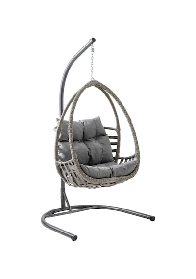 Rehome Malta Tek Kişilik Rattan Bahçe Salıncağı Gri