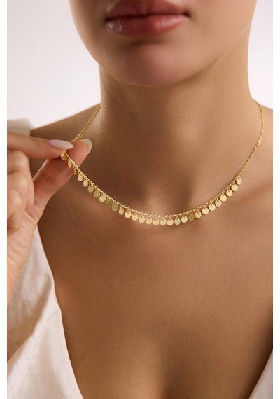 925 Ayar Gümüş Gold Kaplama Minimal Pullu Model Kolye