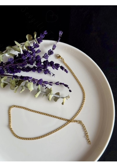 İnce Düz Zincir Gold Choker Çelik Kolye Choker Serisi Altın