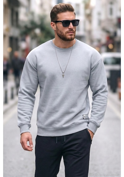 Buratti Regular Fit Bisiklet Yaka Pamuklu Içi Tüylü Yumuşak Şardonlu Erkek Sweat 5905255 Açık Gri