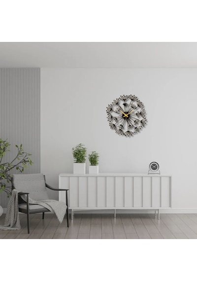 Metal Duvar Saati Karahindiba Temalıdekoratif Saat Siyah-46 X 46
