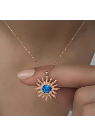 925 Ayar Gümüş Rose Mi Opal Taşlı Güneş Kadın Kolye