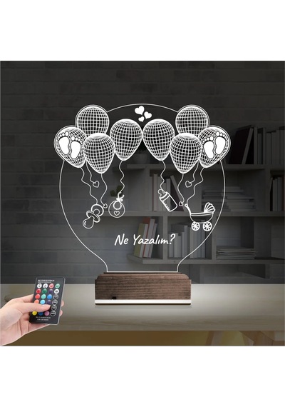 Luvivia Bebek Doğum Kutlama Balon Kişiye Özel 3d Lamba - Masa Gece Lambası Şeffaf