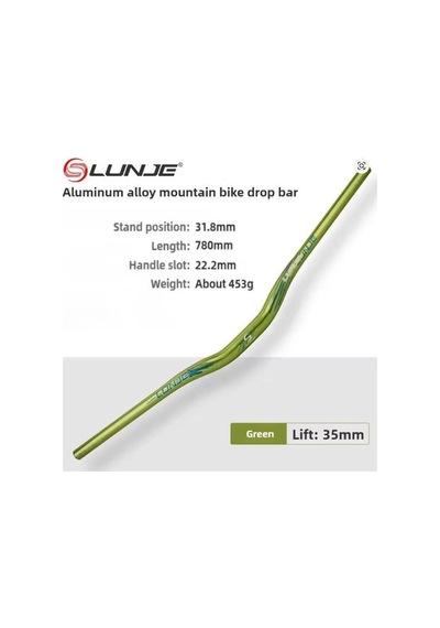 Lunje 78 Cm 35 Rise Açılı Alüminyum 31,8mm Mtb Freeride Gidon Bisiklet Gidonu Direksiyonu Yeşil