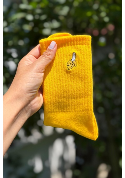 Lousocks Unisex Çilek Ve Muz Nakışlı 2'li Tenis Spor Çorap Çok Renkli