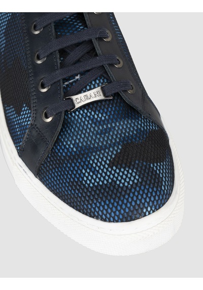 Cabani Lacivert Kamuflaj Desenli Hakiki Deri Erkek Sneaker Mavi