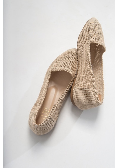 Luvishoes 101 Krem Örme Kadın Babet Ayakkabı Krem