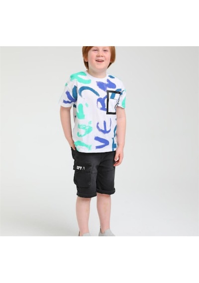 Escabel Erkek Çocuk Pamuklu Renkli Batik Yazılı Tshirt-12834-beyaz Beyaz