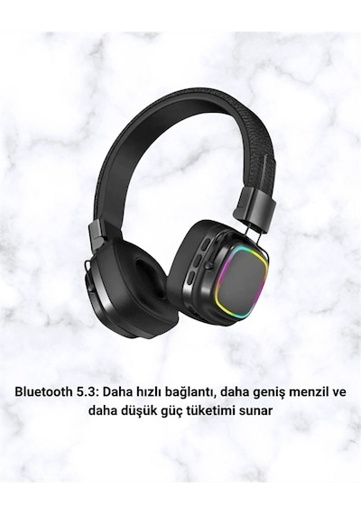 Mey İthalat Kablosuz Rgb Işıklı Katlanabilir Bluetooth Kulak Üstü Kulaklık