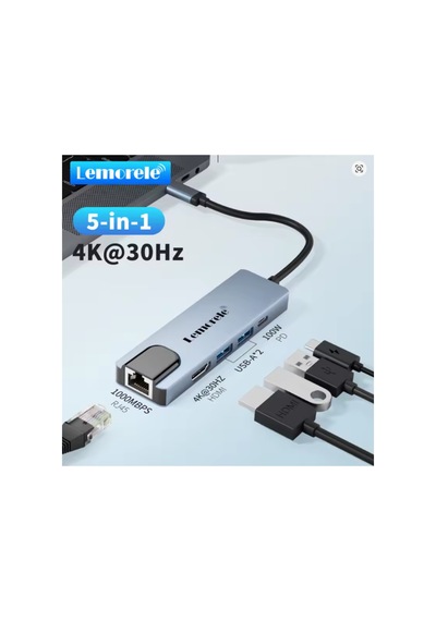 Lemorele Tc15, 5 İn 1 Usb Type-c Hub Çoklayıcı, Rj45 İnternet, 4k Hdmı, 100w Pd Şarj, 2x 3.0 Usb Çoğaltıcı