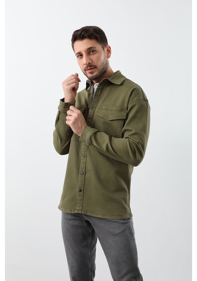 Erkek Oversize Jean Gömlek Haki 001