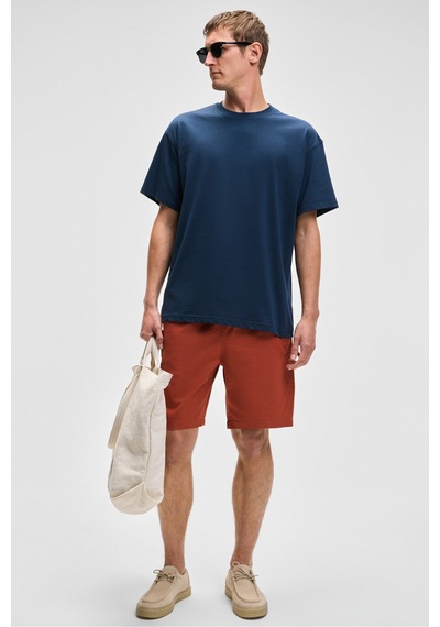 Grımelange FEON Erkek Oversize Geniş Kesim %100 Organik Pamuk Kalın Dokulu Yuvarlak Yaka Lacivert T-Shirt