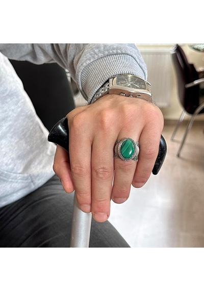 Doğal Taş Yüzük, 925 Ayar Gümüş Yüzük, Malakit Gümüş