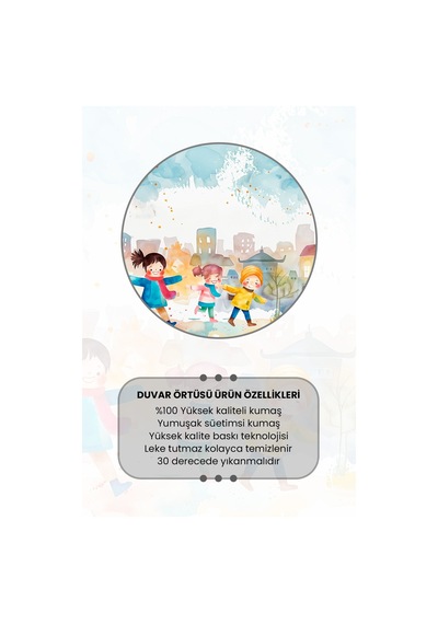 Renkli Çocuklar Desenli Duvar Halısı Duvar Örtüsü Çocuk Odası Tapestry Süet Dokulu Kumaş