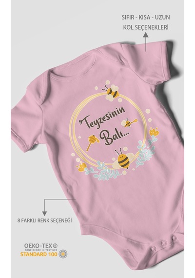 Morivokids Teyzesinin Balı Kısa Kollu Bebek Body %100 Pamuk Zbn93-kk Koyu Pembe