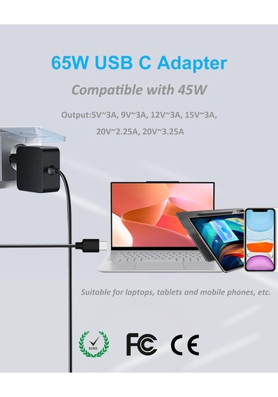 65w Usb C Dizüstü Bilgisayar Güç Kaynağı Lenovo Hp Dell Samsung Asus Huawei Matebook Şarj Kablosu Type C Adaptörü