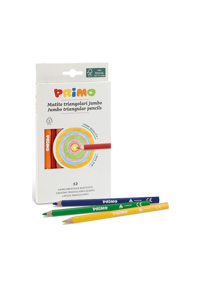 Primo Jumbo Üçgen Boya Kalemi 12 Renk Renkli