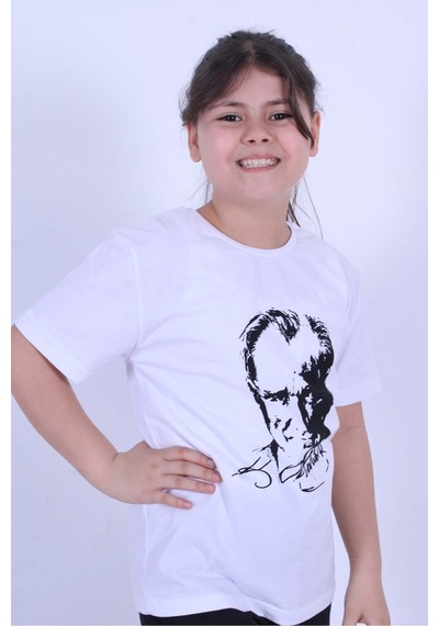 Fyk Kids Atatürk Baskılı Imzalı Unisexs T-shırt Beyaz - Siyah
